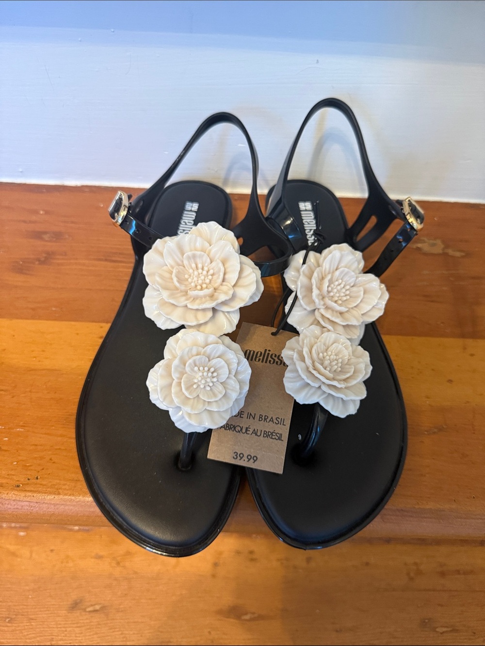 Melissa Black Jelly Sandals with Ivory Floral Appliqués